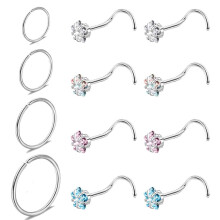 Star Nose Hoop Rings 20G Corkscrew Stud 12PCS