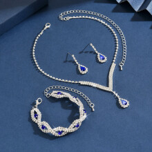 Bridal Jewelry Set Silver Rhinestone Necklace and Earrings