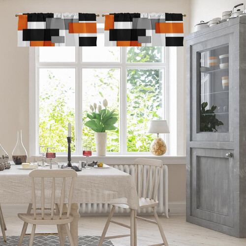 Emvency Geometric Blackout Valances Orange Black 2-Pack 1