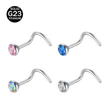 Titanium Nose Stud Set 20G Round Crystal 4 Pieces