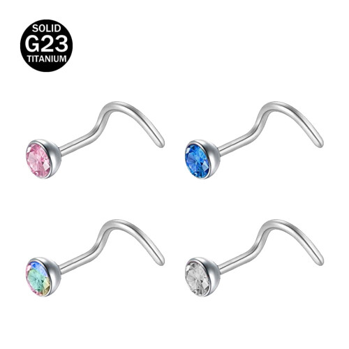 Titanium Nose Stud Set 20G Round Crystal 4 Pieces