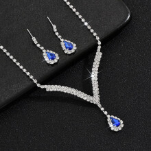 Bridal Jewelry Set Silver Rhinestone Necklace and Earrings