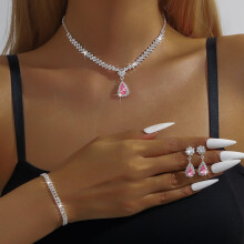Silver Prom Jewelry Set with Crystals 3-piece