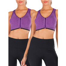Women's Sports Bra with Front Zipper Padded Stretch Yoga Top