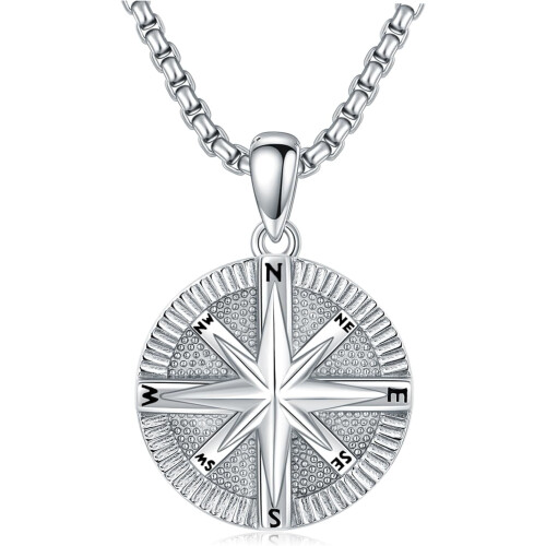 Compass Necklace 925 Sterling Silver Pendant