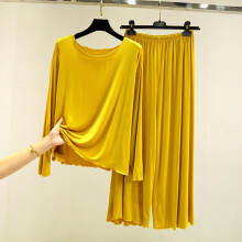 Women's Yellow Cotton Two-Piece Pajama Set Long Sleeve XXL