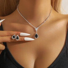 Bridal Jewelry Set Silver Rhinestone Necklace and Earrings