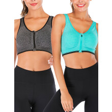 Women's Sports Bra with Front Zipper Padded Stretch Fitness