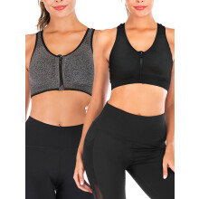 Women's Sports Bra with Front Zipper Padded Stretch Fitness