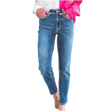 Women's Stretch Denim Pants High Waist Straight Cut with