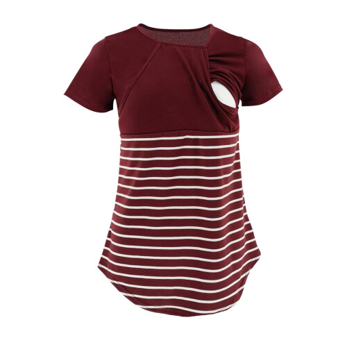 Maternity Top Solid Color Stripe Short Sleeve