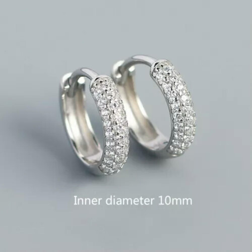 Sterling Silver CZ Huggie Hoop Earrings 10mm