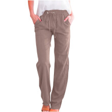 Women's Cotton Linen Straight Leg Trousers High Waisted