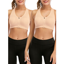 Women's Sports Bra with Front Zipper Padded Stretch Fitness