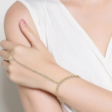 French Style Rhinestone Chain Bracelet Ring Set Women 2pcs