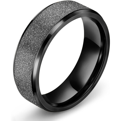 Stainless Steel 8mm Wedding Band Sandblasted Outer Polished