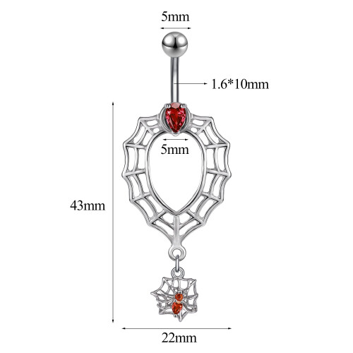 Spider Web Belly Button Ring Red Crystal 14G 2