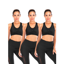 Women's Sports Bra with Front Zipper Padded Stretch Fitness