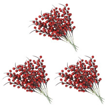60 Pezzi Bacche Rosse Artificiali Fiori Finti Frutti Frutti di Bosco Steli Artigianato Bouquet Floreale per la Decorazione 'Albero di Natale di