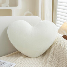 Heart Pillow White Plush Decor Cushion 16x16 Inch