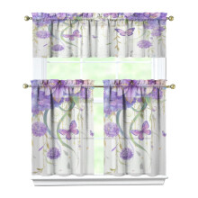 Purple Flower Butterfly Kitchen Curtain Valance Set 3 pcs