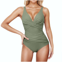 Women's Tummy Control One-Piece Swimsuit Retro Ruched Padded