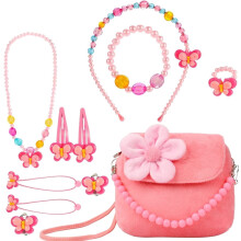 Jewelry Set Plush Handbag Necklace Bracelet Ring Hair Clips