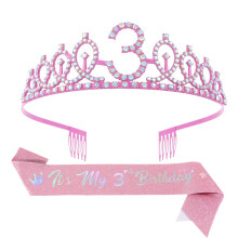 Pink Birthday Accessories Set for Girls with Rhinestone