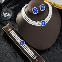 Pearl Jewelry Set for Women Rhinestone Crystal 3-Piece