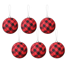 Red Black Buffalo Plaid Fabric Balls 6 pcs 2.76 inch