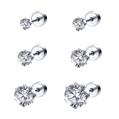 CZ Ear Studs Basic Style Cartilage Piercing 6 Pcs