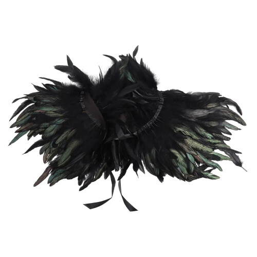 Feather shawl shoulder wrap cape black one piece