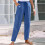 Women's Cotton Linen Pants Solid Color Wide Leg Elastic 2