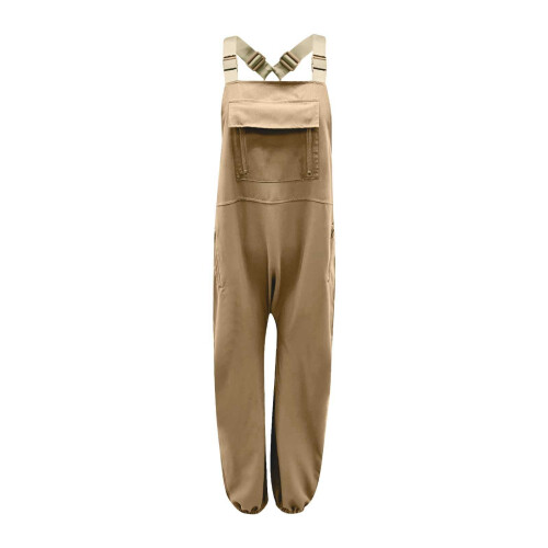 Women's Solid Work Overalls with Pockets, Casual Jumpsuit 2