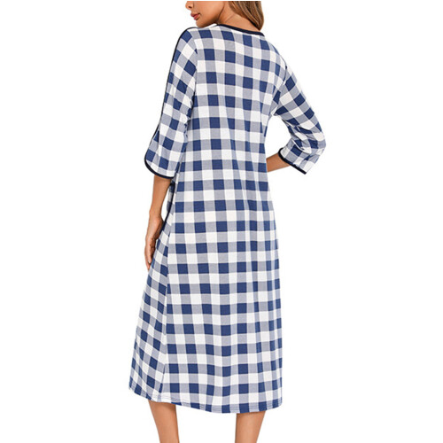 Women's Plaid Robe with Zipper Front and Pockets S-2XL 1