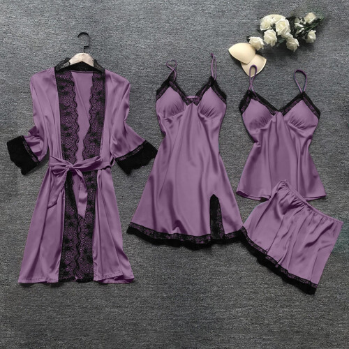 Women's Silk Pajama Set Vintage Solid Long Sleeve Tank Top 1