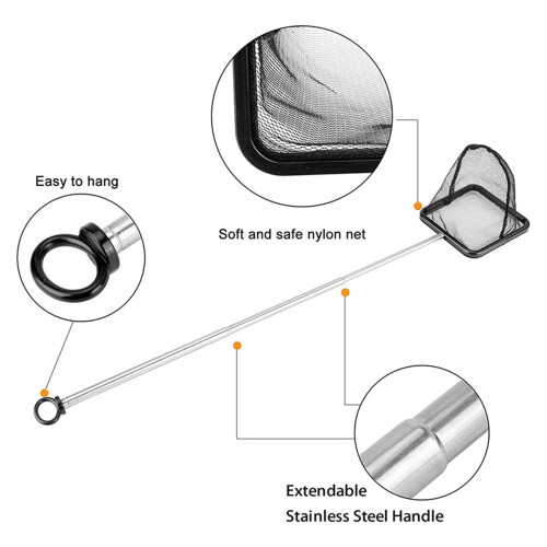 2X Aquarium Fish Net with Extendable Stainless Steel Long Handle, Fine Mesh Fish Net for Fish Tank 2