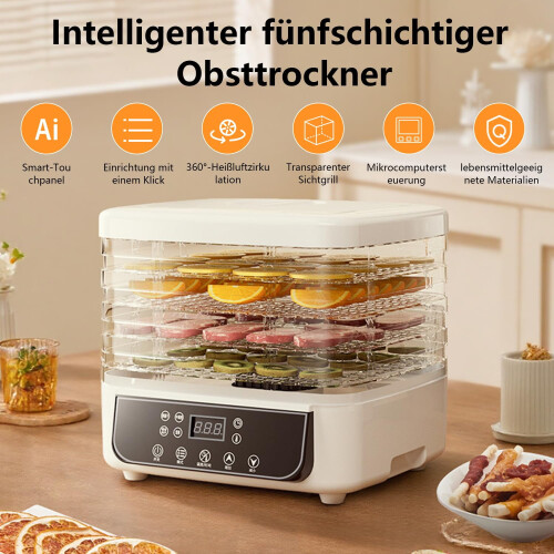 Food Dehydrator 5-Tray 72H Timer 35-70C 160W 1