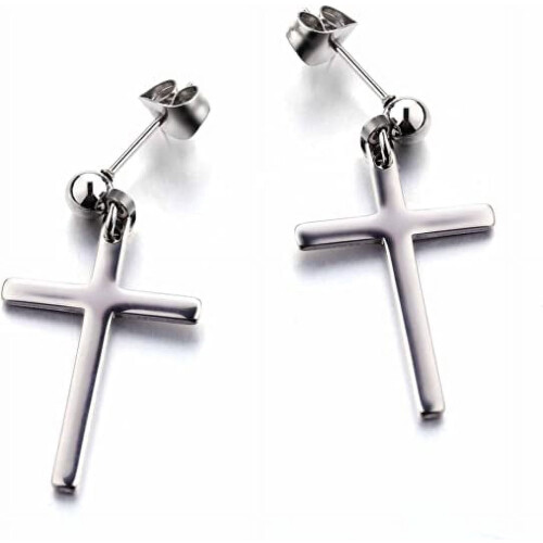 Stainless Steel Cross Dangle Stud Earrings 1 Pair 1
