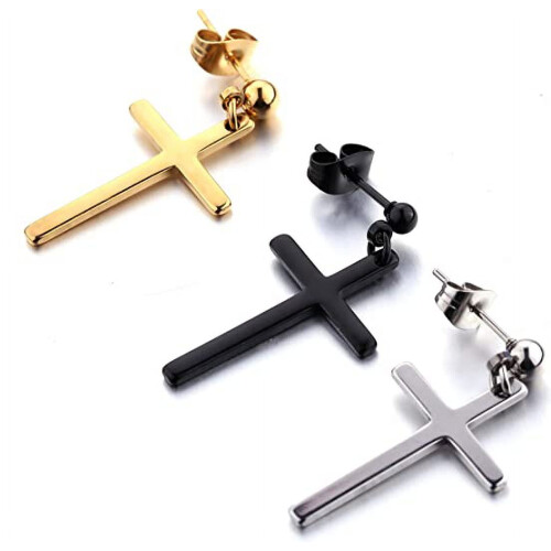 Stainless Steel Cross Dangle Stud Earrings 1 Pair 2