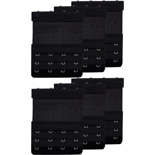 Women's Bra Strap Extender Elastic 4-Hook Black 6-Pack 1