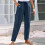 Women's Cotton Linen Pants Solid Color Wide Leg with 2