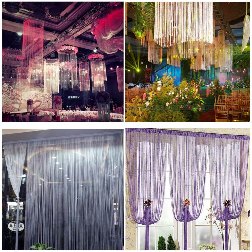 LELINTA Beaded Curtain Panel 2m x 1m Silver Wire Tassel 1