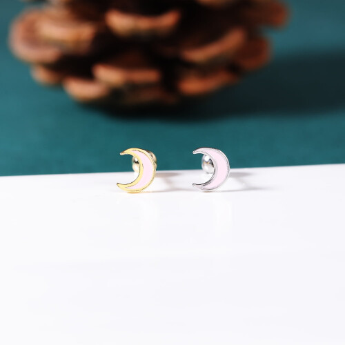Pink Moon Stud Earrings Gold Tone 1 Pair 1
