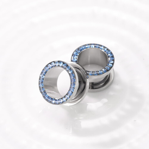 Tappo per l'orecchio con strass e cristalli, tunnel a vite, 0g00g 1