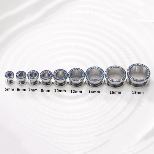Rhinestone Crystal Ear Plug Tunnel Screw Fit 1 Pair 2