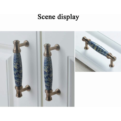 Gold Brass Cabinet Knobs Round Ceramic Pulls 6 pcs 2