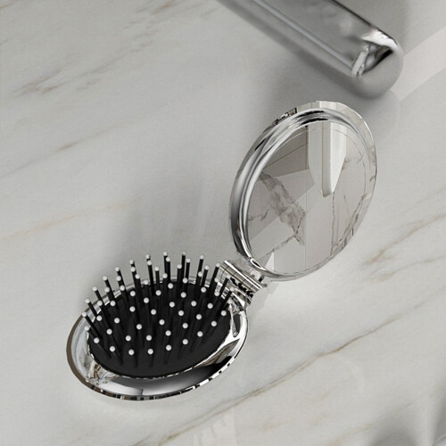 Folding Hair Brush with Mirror Round Compact Massage Comb 1