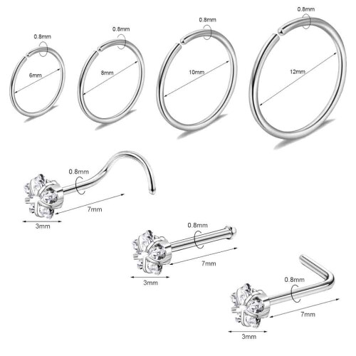 Star Nose Hoop Rings 20G Corkscrew Stud 12PCS 1