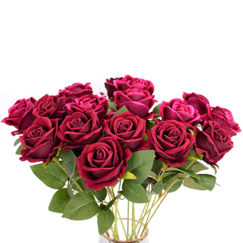 Kunstig fløyelsrose lys rosa enkelt stilk 1